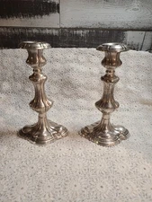 Pair of Vintage Pewter Candlestick Holders 8.5" Tall Silver Color