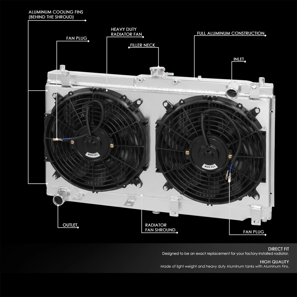 PARA 99-05 MIATA MX-5 MT NÚCLEO DE ALUMINIO RADIADOR DE 2 FILAS CON CUBIERTA DE VENTILADOR DE TRACCIÓN DE REFRIGERACIÓN Foto 2 de 4