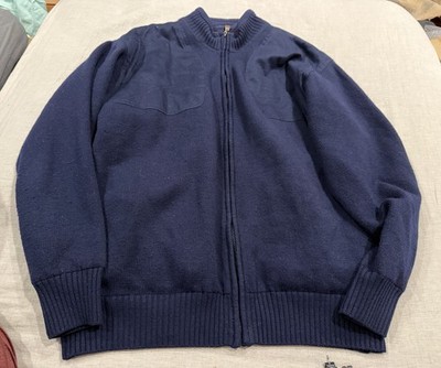 Orvis Foul Weather Wool lined plaid hunting Sweater jacket sz L color navy Fab