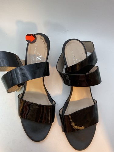 AGL LADIES SHOES 37 1/2 black patent strappy capsule heels sandals minimalist - Picture 12 of 13