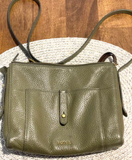 Fossil Army Green Crossbody Pebble Cowhide Le...