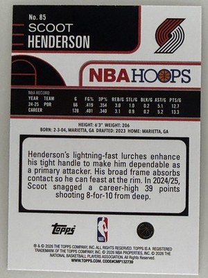 2025-26 Topps NBA HOOPS Scoot Henderson #85 Orange Hoops | eBay