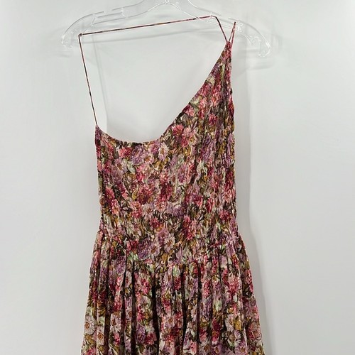 Doen Felicity One Shoulder Shirred Floral Print Silk Gauze Maxi - Large - NWT - Picture 3 of 10