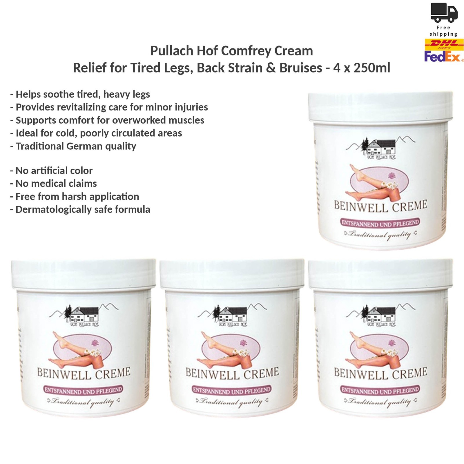 Pullach Hof Totes Meer Salz Creme für Empfindliche, Gereizte Haut 4x250ml - Image 2