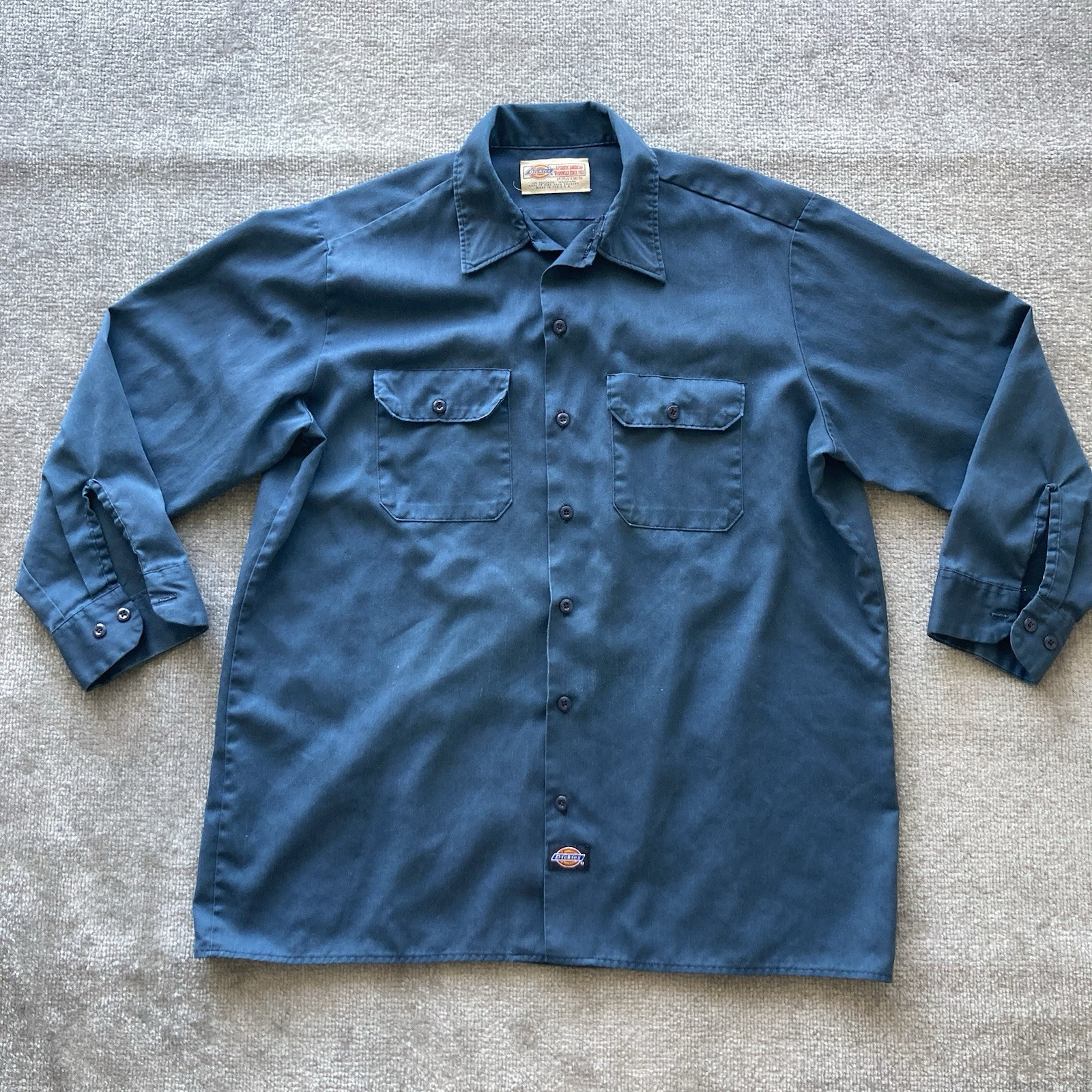 Vintage 90s Dickies Men's Button-Up Long Sleeve Work Shirt XL 17x32 USA Made