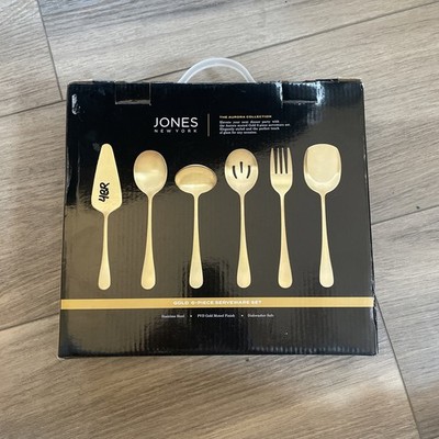 Jones New York AURORA Collection Gold Finish 6-Piece Serveware Set Stainless NEW