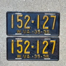1935 1936 West Virginia License Plate Pair Auto Tag Ford Chevy Dodge 152 127