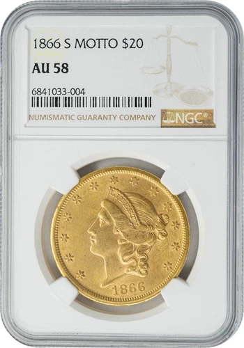 1866-S $20 Gold Liberty Motto AU58 NGC 949728-31