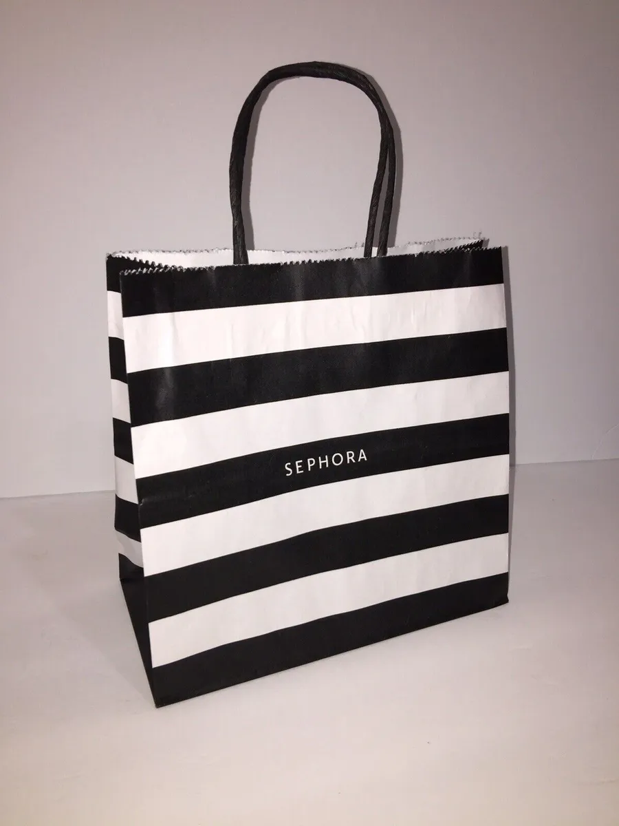 SEPHORA Black & White Striped Empty Paper Bag Small 8-3/8 x 8-3/8” x  4-1/4” in