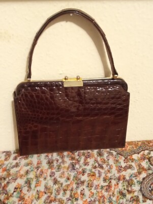 Vintage LESCO  HANDBAG  PURSE dark brown crocodile leather