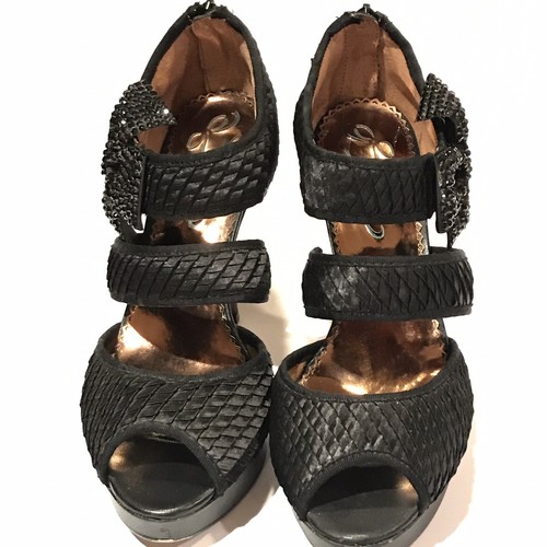 Zapatos de tacón Poetic Licence para mujer 9 negros satinados peep toe fiesta - Imagen 2 de 11