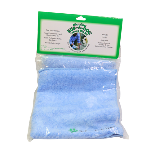 The Green Pet Shop Microfiber Rub-A-Dog Towel And Mitt Set - Blue