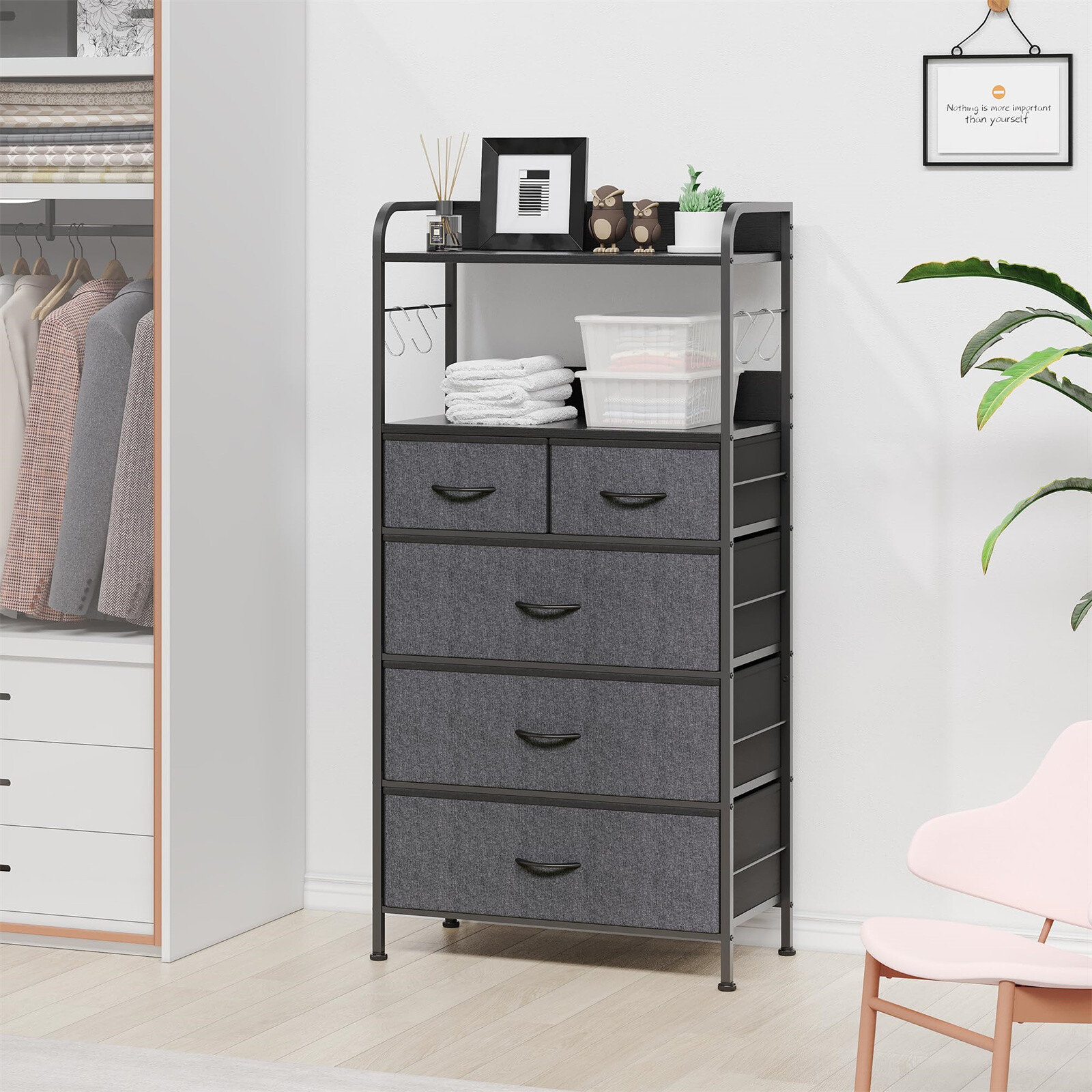 5-Drawer Dresser for Bedroom Storage Organizer with Shelves