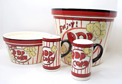 Popcorn Bowl & Shakers Set 4 Ceramic Decorative Tabletops Unlimited - Bild 2 von 8