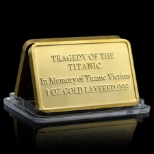 1912 History Major Events Titanic RMS Commemorative Collection Medal Gold Bar