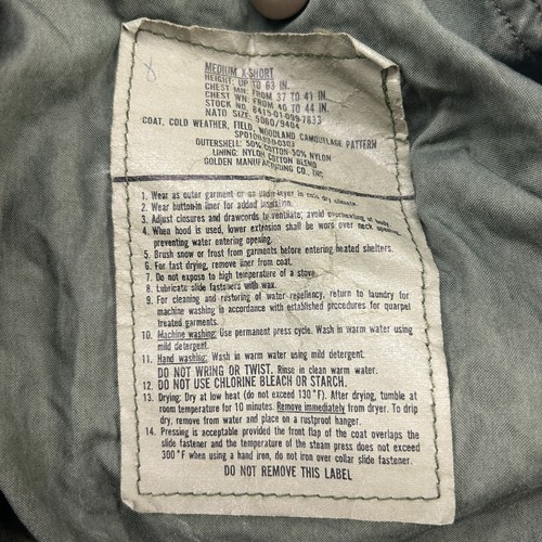 VTG US Army Coat Medium X Short Cold Weather Jacket Woodland Camo Field M65 90s - Bild 9 von 13
