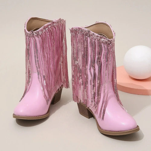 Girls Boots Autumn Winter Toddler Kids Princess Fashion Middle Calf Cowboys Boot - Imagen 19 de 30