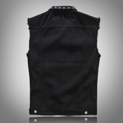 Gilet Sans Manches En Jean Clouté Homme - Style Punk Motard, Taille M, Neuf Avec étiquettes