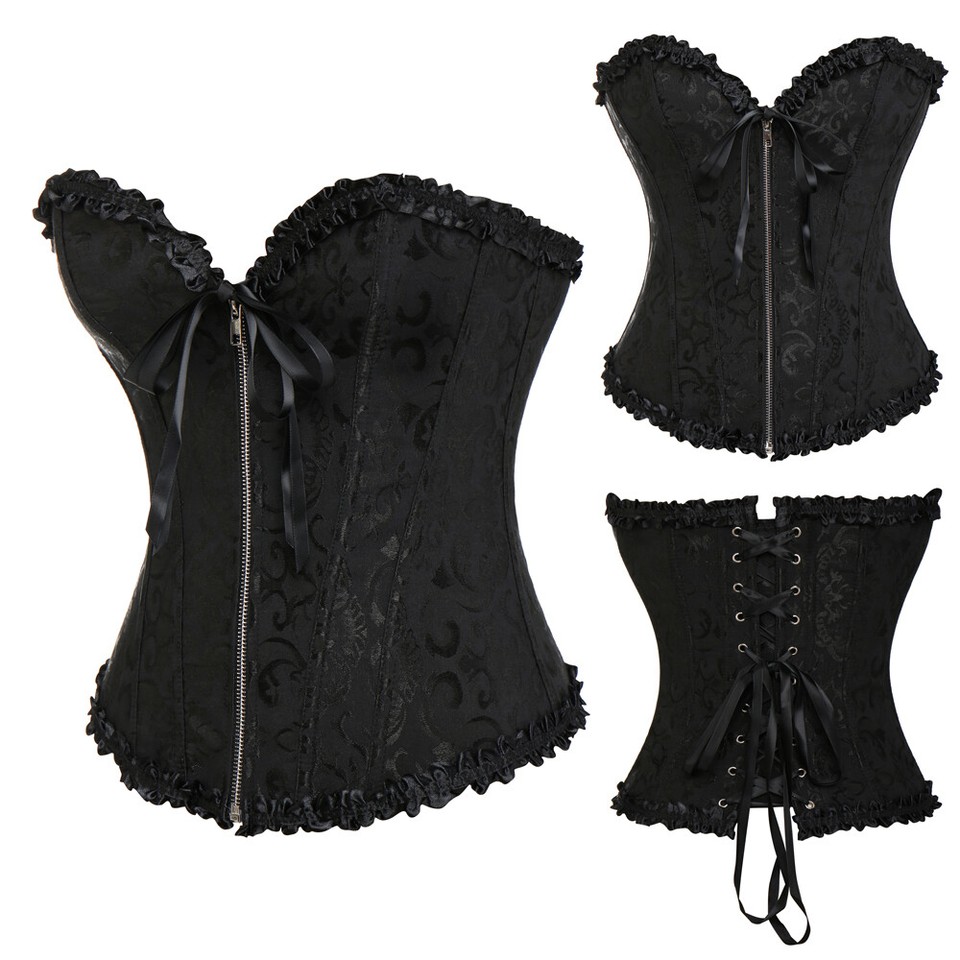 Corsetto Nero Donna Cintura Burlesque Overbust Corsetto Corsetti - Foto 4