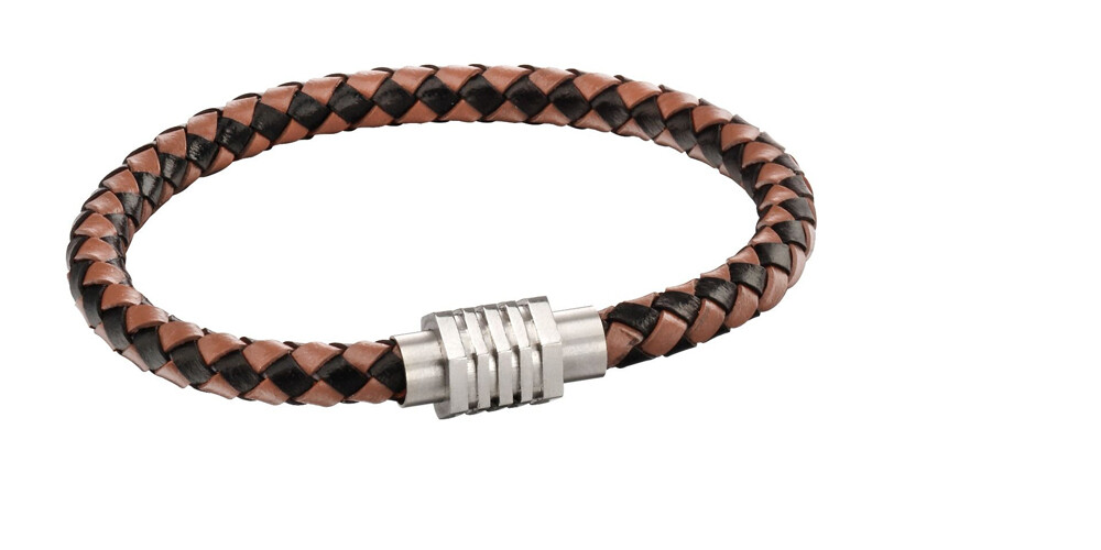 Fred Bennett Gents Leather Brown Woven Bracelet with Hexagon Clasp