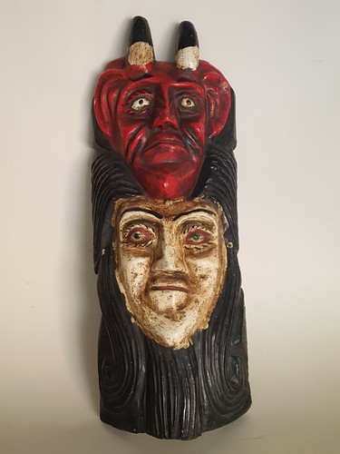 Vecchia o antica maschera folkloristica messicana in legno.Art Mexican mask wood - Imagen 2 de 9