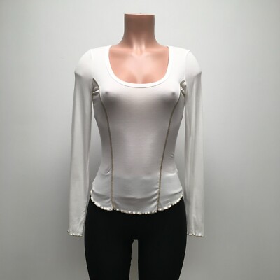 Sunday Best Womens White Long Sleeve Lettuce Trim Scoop Neck Ribbed T-Shirt S
