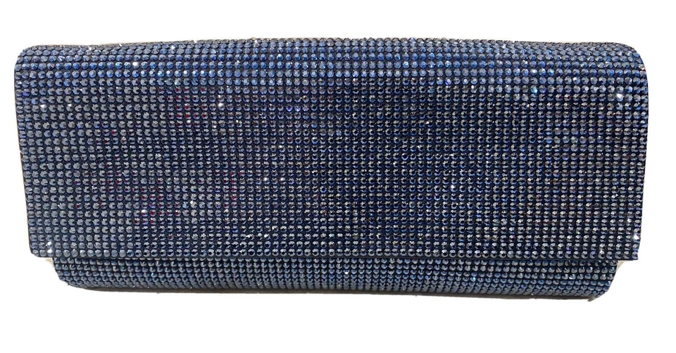 Judith Leiber Crystal Satin Envelope Clutch Navy Blue Ritz Fizz New - Image 3 of 4