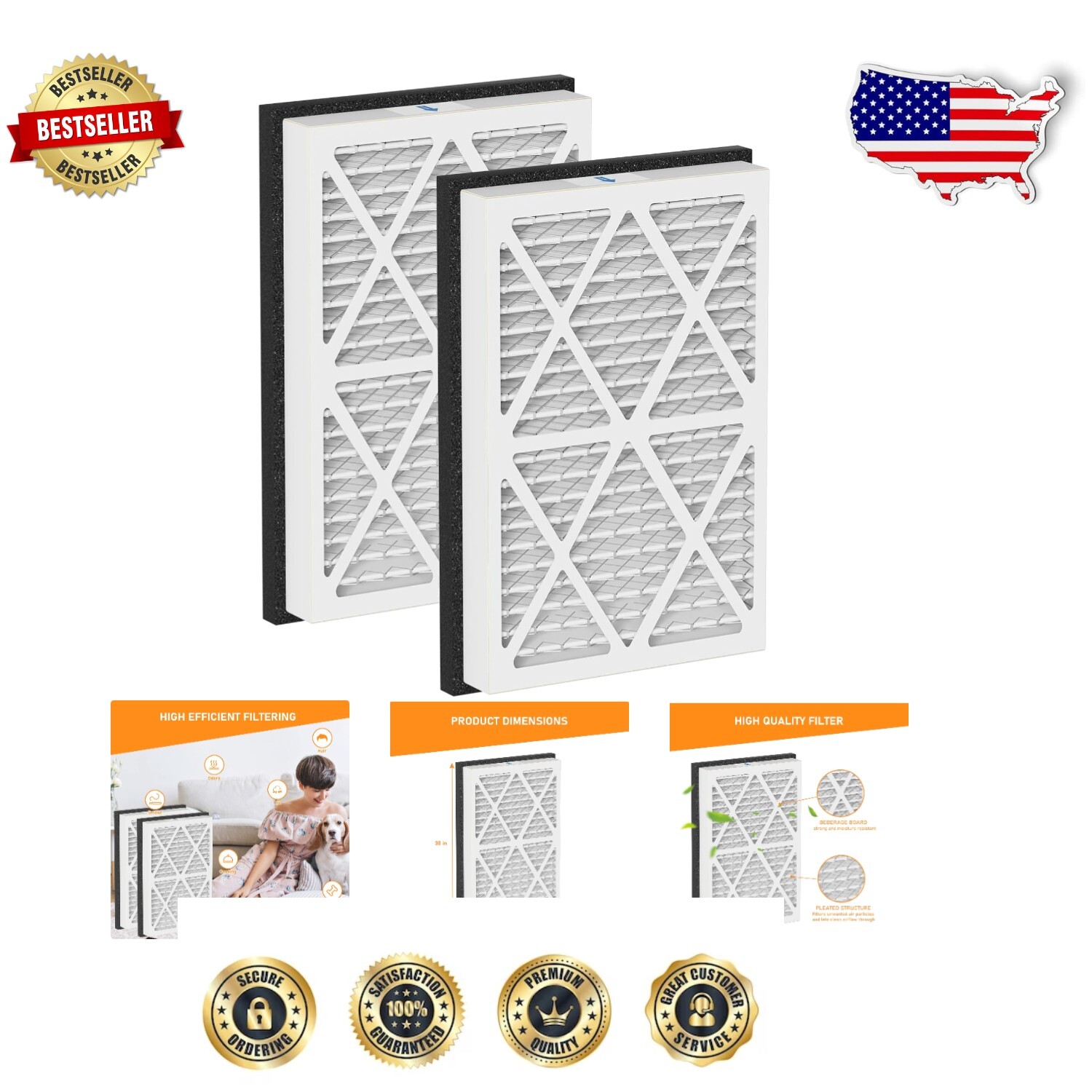 High-Efficiency MERV 13 Filters - 2 Pack, 20x30x3 Compatible with Zephyr