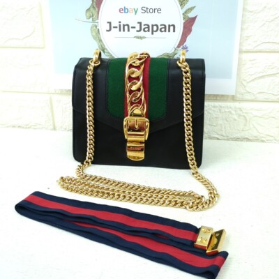 Gucci Chain Mini Shoulder Bag Sylvie Black Leather Made in Italy Used from Japan
