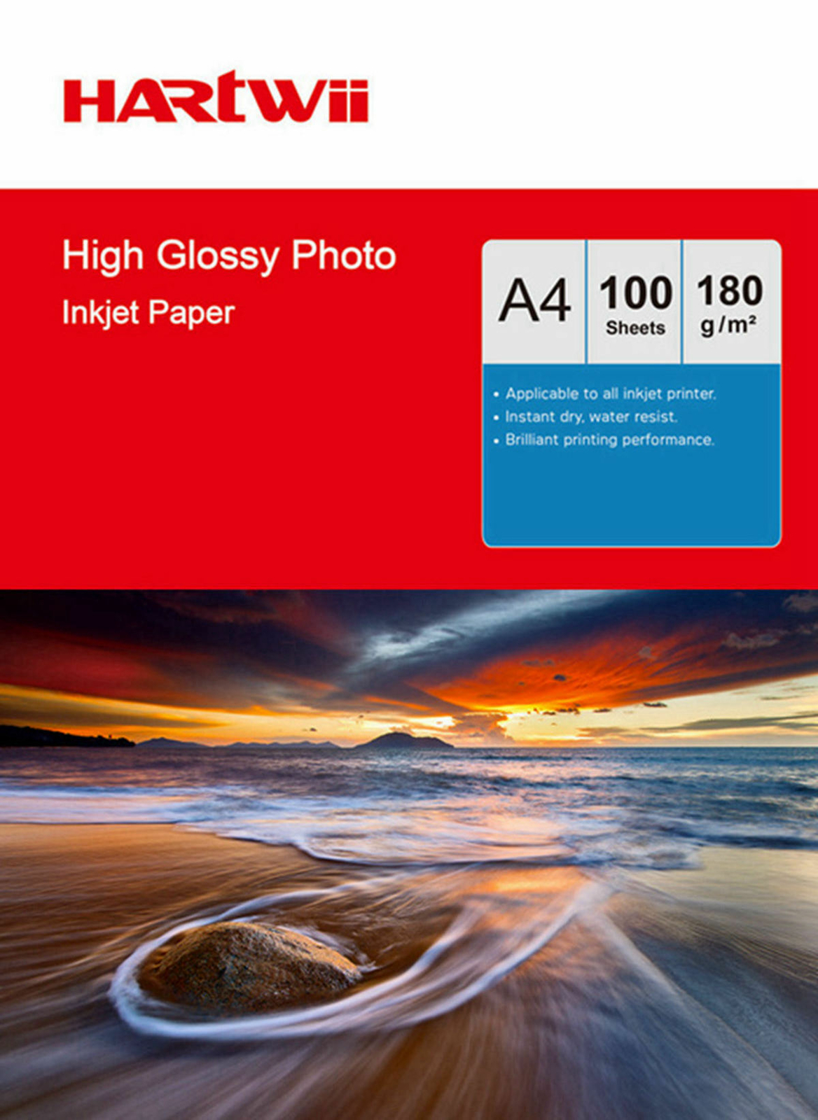 Hartwii 100 Sheets A4 180 Gsm High Glossy Photo Paper  Inkjet  Paper Ink Print