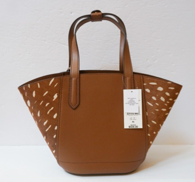 MICHAEL KORS PORTIA SMALL BUCKET TOTE BAG HAIRCALF ACCENT BROWN