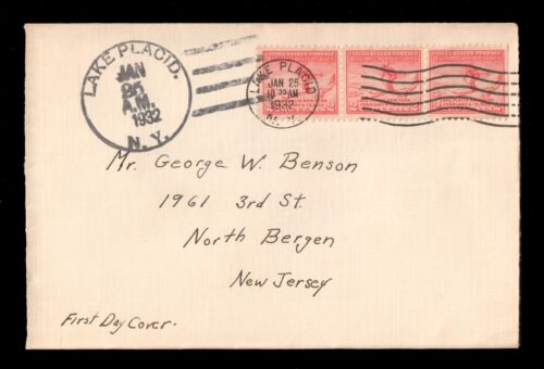 1932 US 716 x3 on Olympics Winter Games First Day Cover to North Bremen NJ