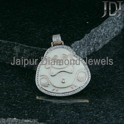 Esmalte Paz Buda Colgante Pavé Diamante Oro Amarillo 14k Joyería Fina Religioso - Imagen 3 de 8