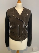 Women’s Allsaints Jensen Biker Suede Leather Size Uk 8 Black & Brown