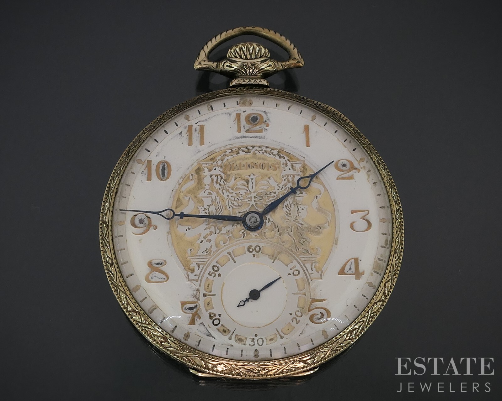 Antique Gold Filled Illinois Abe Lincoln 19j Fancy Dial Pocket Watch i18739