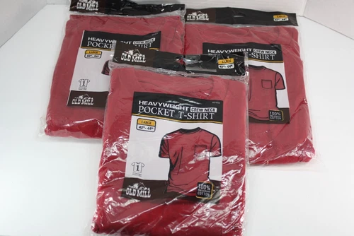 3 new old mill heavy weight crew neck pocket t shirts Red Large 42-44