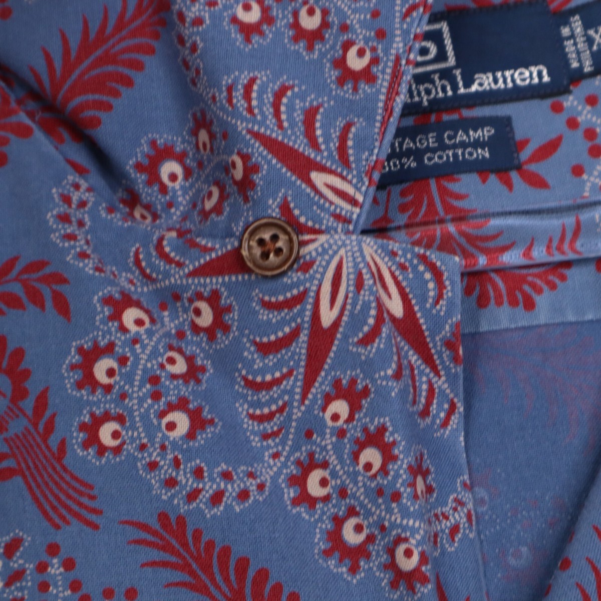 Polo Ralph Lauren Vintage Camp Shirt Mens Size XL Blue Red