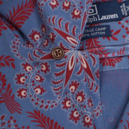 Polo Ralph Lauren Vintage Camp Shirt Mens Size XL Blue Red Floral Loop Collar - Picture 5 of 16