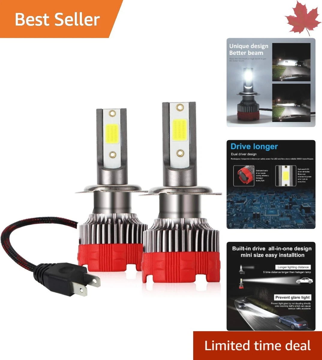 Super LED Headlight Bulbs 8000 Lumens 6000K Easy Installation 2 lamps