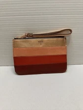 Fossil Multi-Color Leather Wristlet Credit Card Organizer Wallet Rose Gold Trim