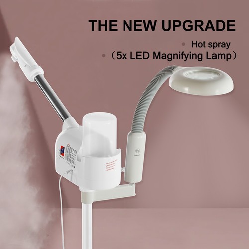 Vaporizador facial caliente 2 en 1 5X LED lámpara de aumento UV ozono LCD salón spa cuidado de la piel - Imagen 4 de 12