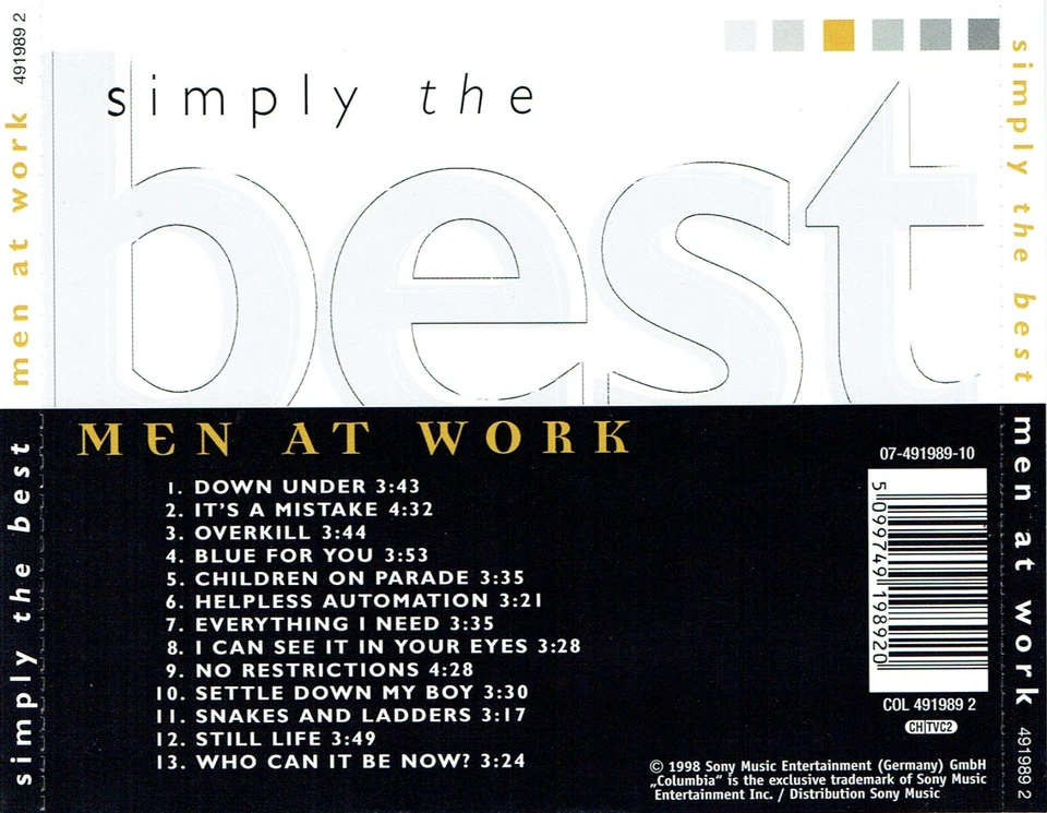 (CD) Men At Work - Simply The Best - Down Under, Who Can It Be Now?, Overkill - Bild 2 von 2