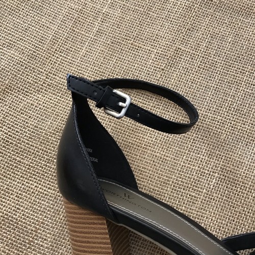 Worthington Open Toed Block Heel Size 10 office ankle strap black sandal wood - Picture 3 of 9