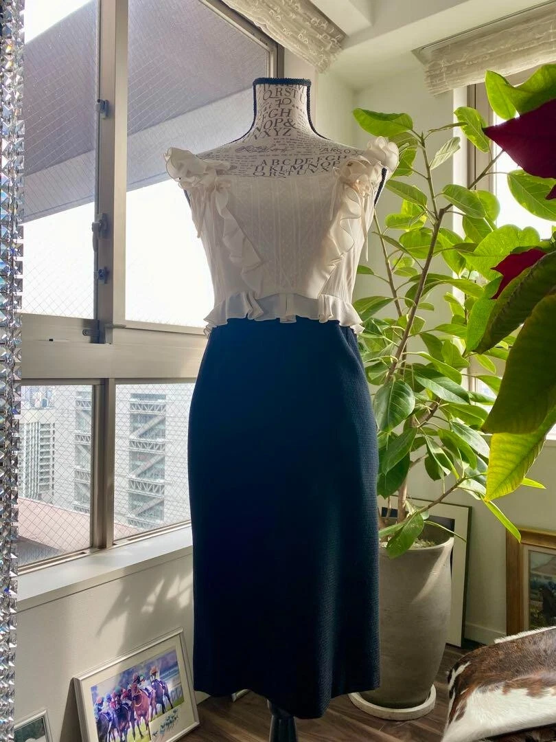 Abito Christian Dior donna taglia 40 lana pizzo arricciato