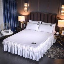 Luxury Satin Silky Bed Skirt /Pillowcase Dust Ruffle Elegant Bed Sheet Bedspread
