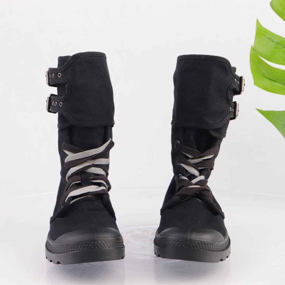 Bota Palladium para mujer Pampa Peloton talla 8,5 negra lona moto combate suela Foto 2 de 4