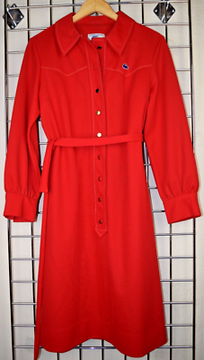 Lacoste Dress VTG 70s Burgundy Red White Stitching Belted