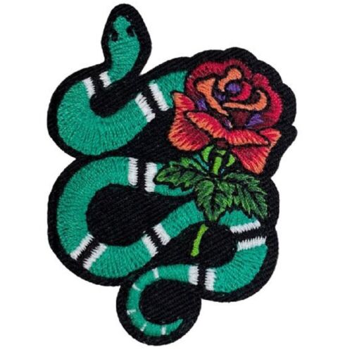 Snake & Rose Applique Patch - Flower, Tattoo Style Badge 2.5" (Iron or Sew On) - Picture 1 of 1
