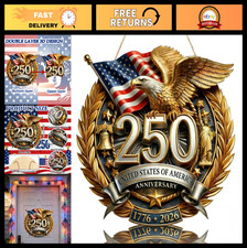 250th Anniversary Wooden Eagle Door Sign - USA Freedom Wreath for 4th of July De