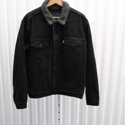 Levi's Sherpa Lined Trucker Jacket Mens Medium Black Denim